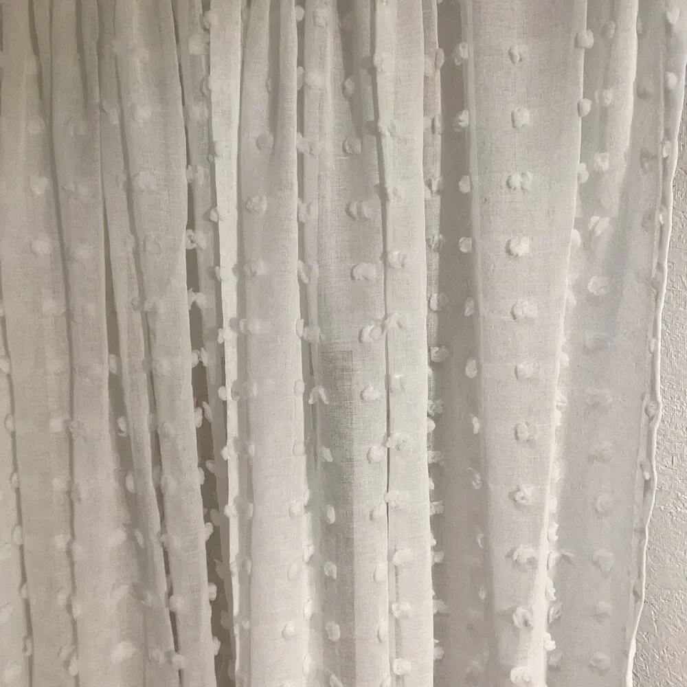 dkny curtain panels 4 white sheer pom pom design boho